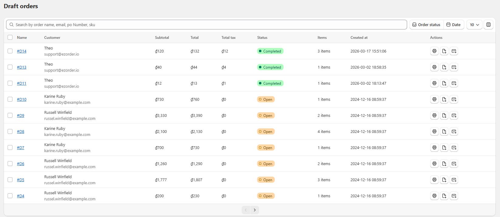 draft orders page