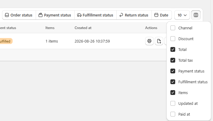 draft orders column visibility